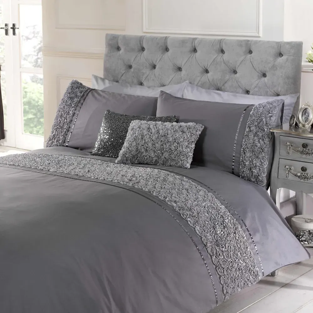 Limoges Double Duvet Set with Ruffles - Grey