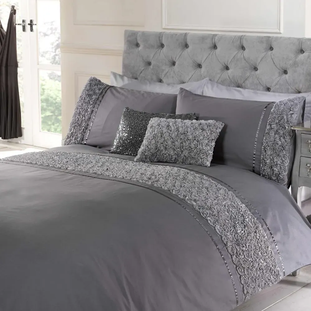 Limoges King Size Duvet Set with Ruffle Design - Silver image