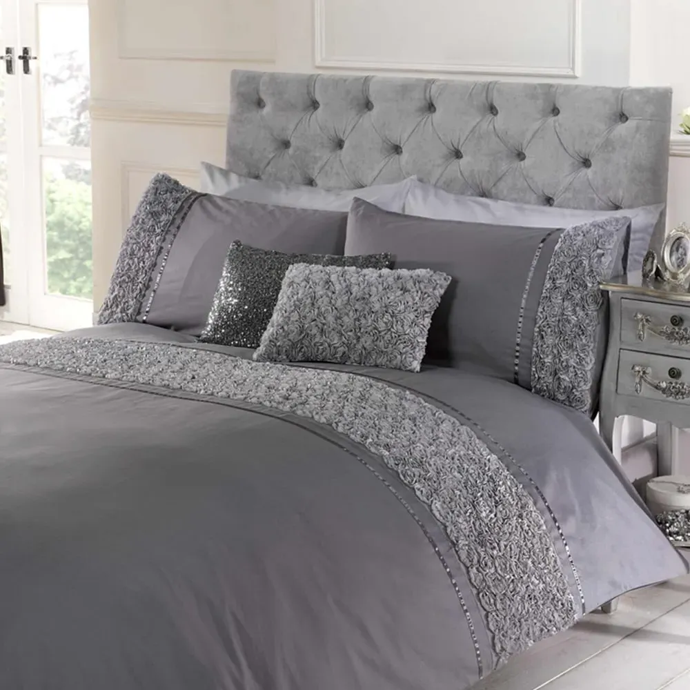 Limoges Single Duvet Set with Ruffles - Grey