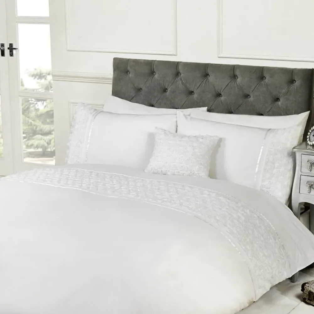 Limoges Single Duvet Set with Ruffles - White
