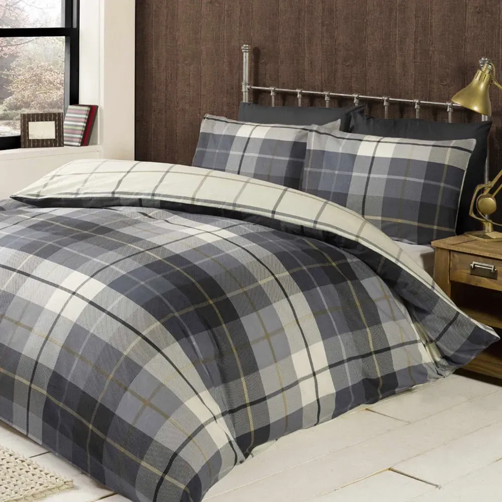 Lomond Check Double Duvet Set - Blue, Brushed Cotton
