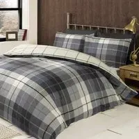 Lomond Check King Size Duvet Set - Blue, Brushed Cotton