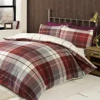 Lomond Check King Size Duvet Set - Red, Brushed Cotton