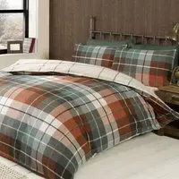 Lomond Check Single Duvet Set - Terracotta, Brushed Cotton
