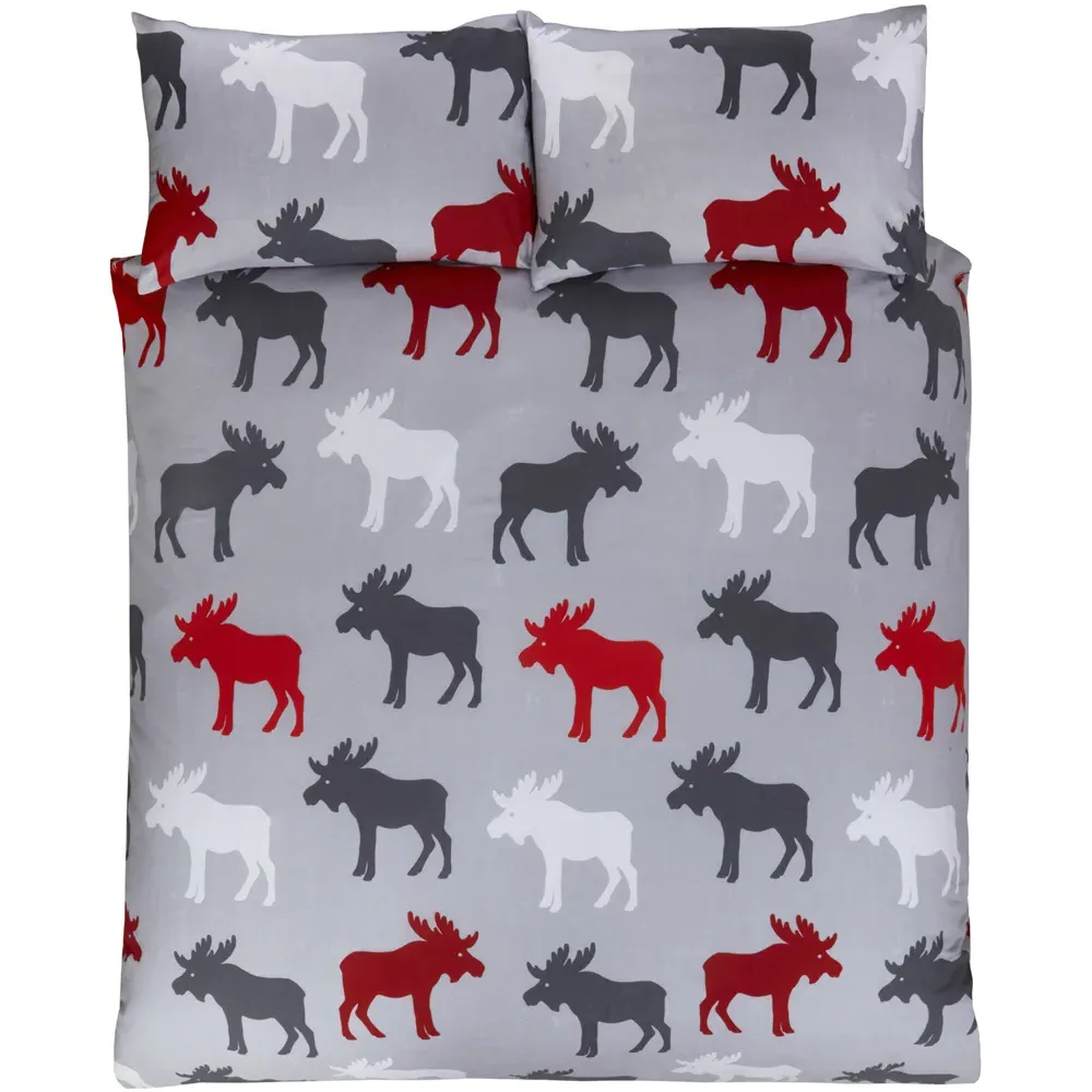 Moose King Size Duvet Set - Grey, Brushed Cotton