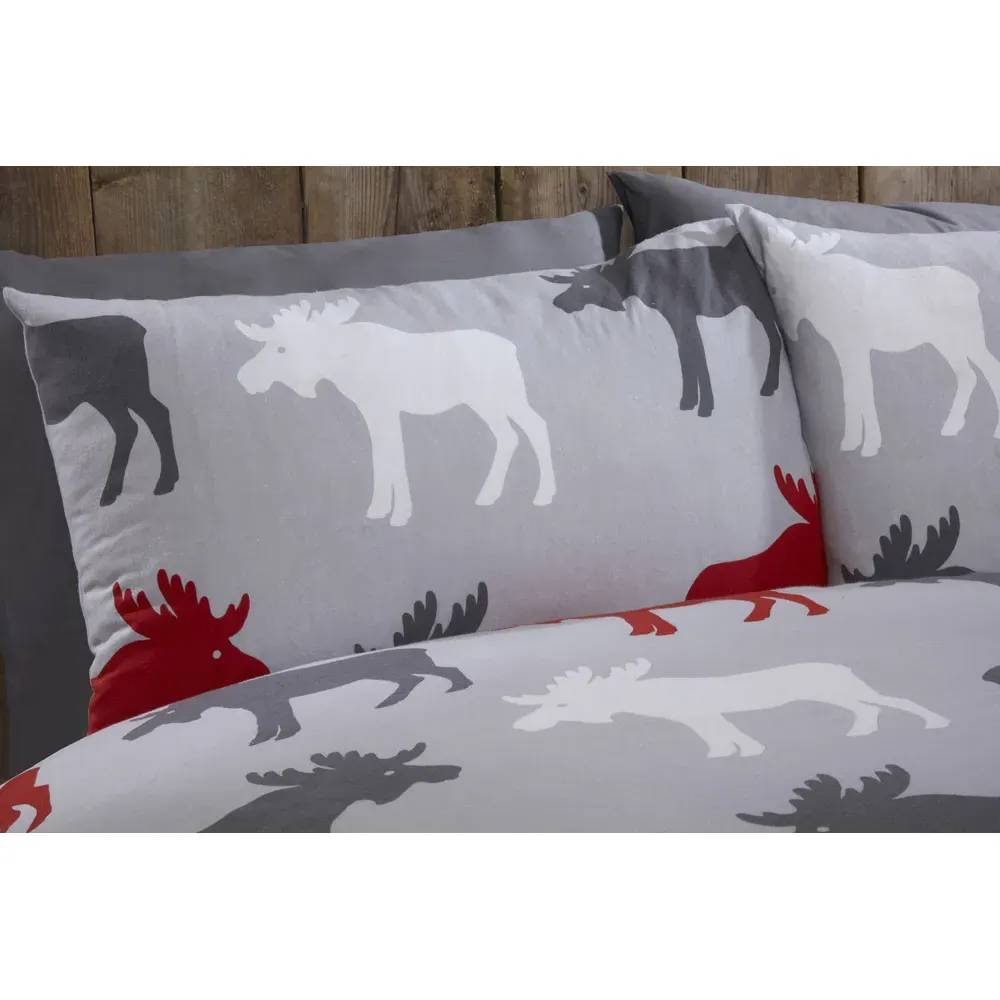 Moose King Size Duvet Set - Grey, Brushed Cotton