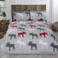 Moose King Size Duvet Set - Grey, Brushed Cotton