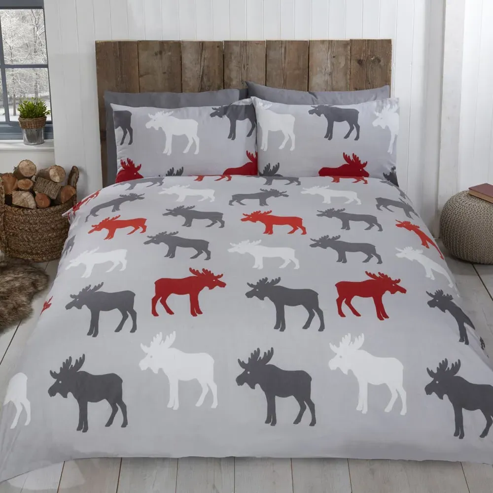 Moose King Size Duvet Set - Grey, Brushed Cotton image