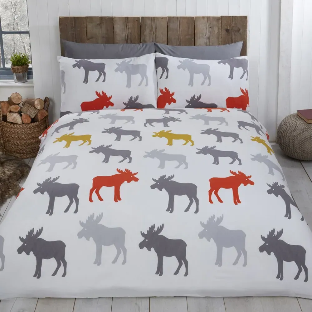 Moose Super King Duvet Set - Ochre, Brushed Cotton