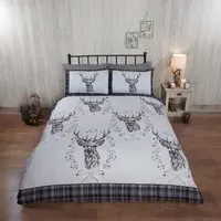 New Angus Stag Double Duvet Set - Grey, Brushed Cotton