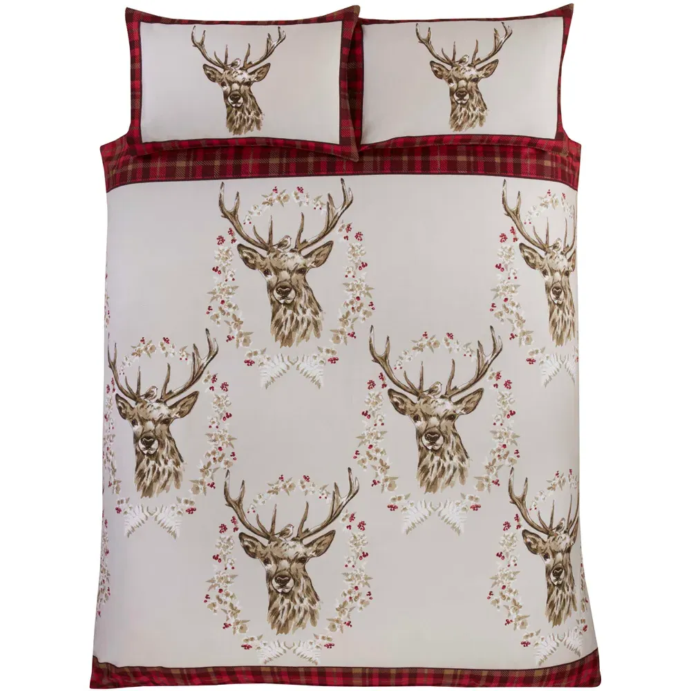 New Angus Stag Double Duvet Set - Red, Brushed Cotton