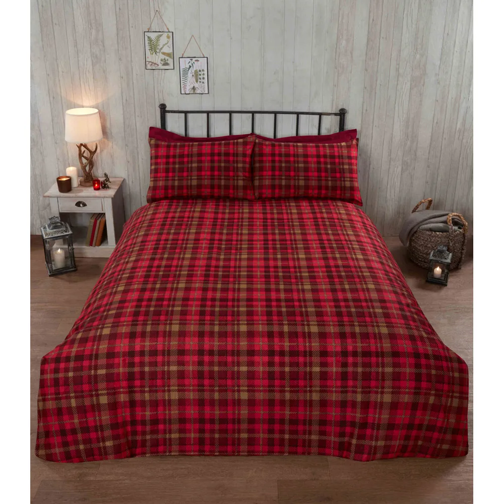 New Angus Stag Double Duvet Set - Red, Brushed Cotton