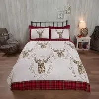 New Angus Stag Double Duvet Set - Red, Brushed Cotton