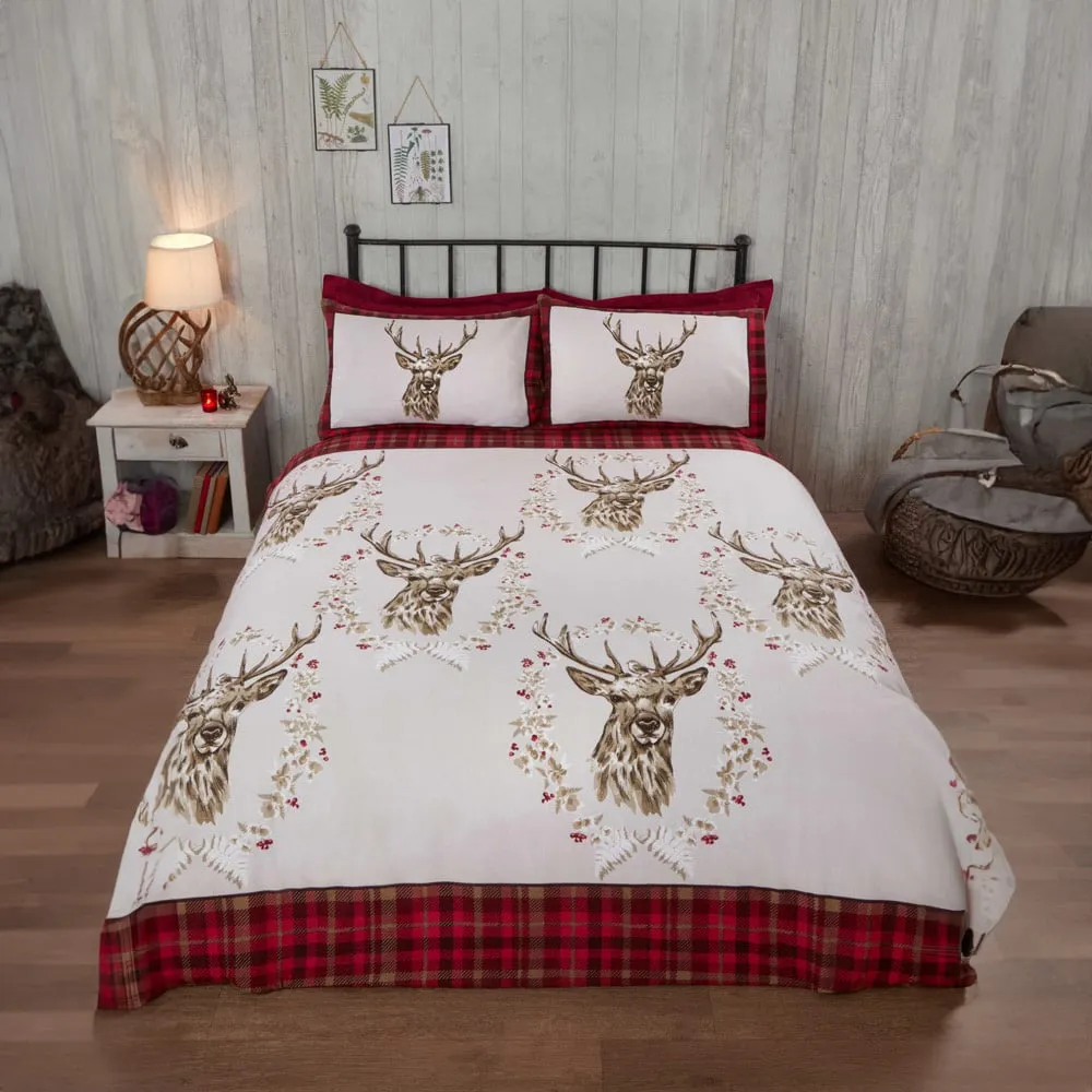 New Angus Stag Double Duvet Set - Red, Brushed Cotton