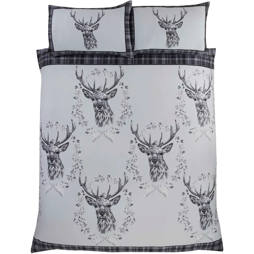 New Angus Stag Single Duvet Set - Grey, Brushed Cotton