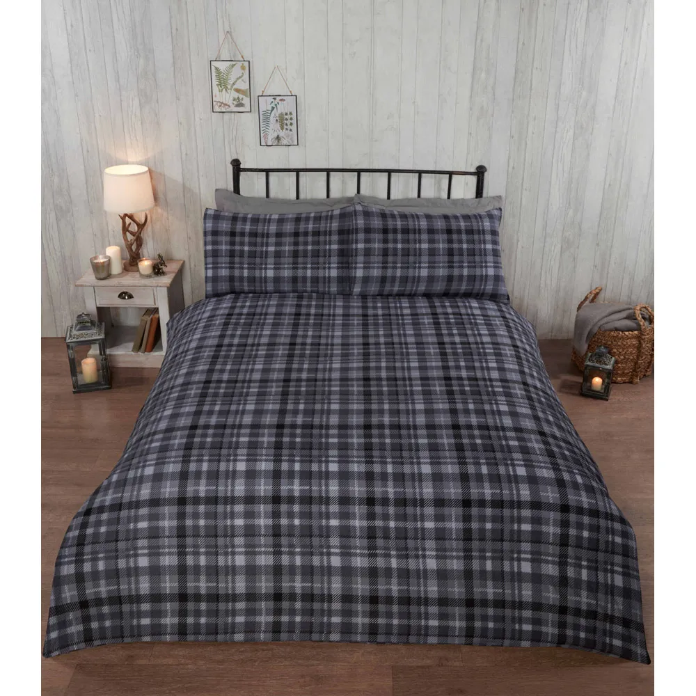 New Angus Stag Single Duvet Set - Grey, Brushed Cotton