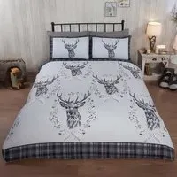 New Angus Stag Single Duvet Set - Grey, Brushed Cotton