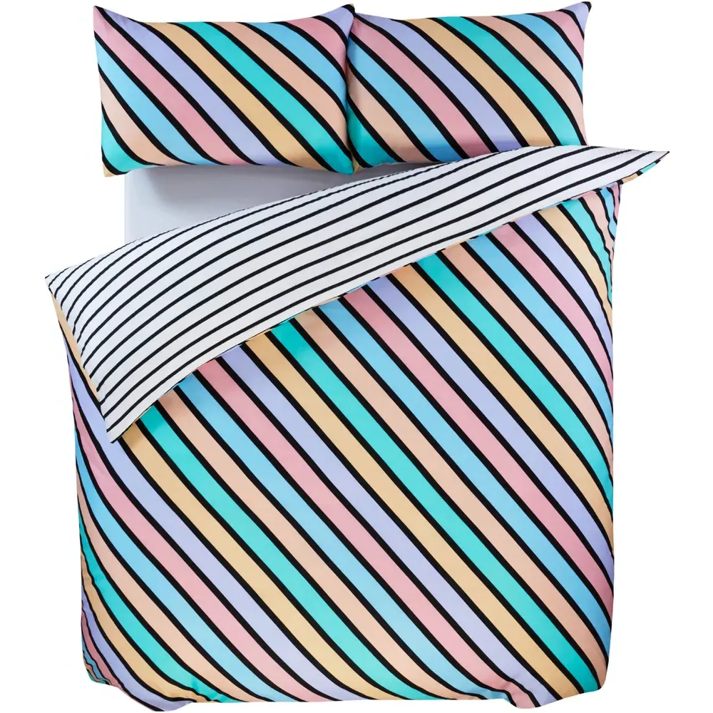 Oxford Double Pastel Stripe Reversible Duvet Cover Set - Green