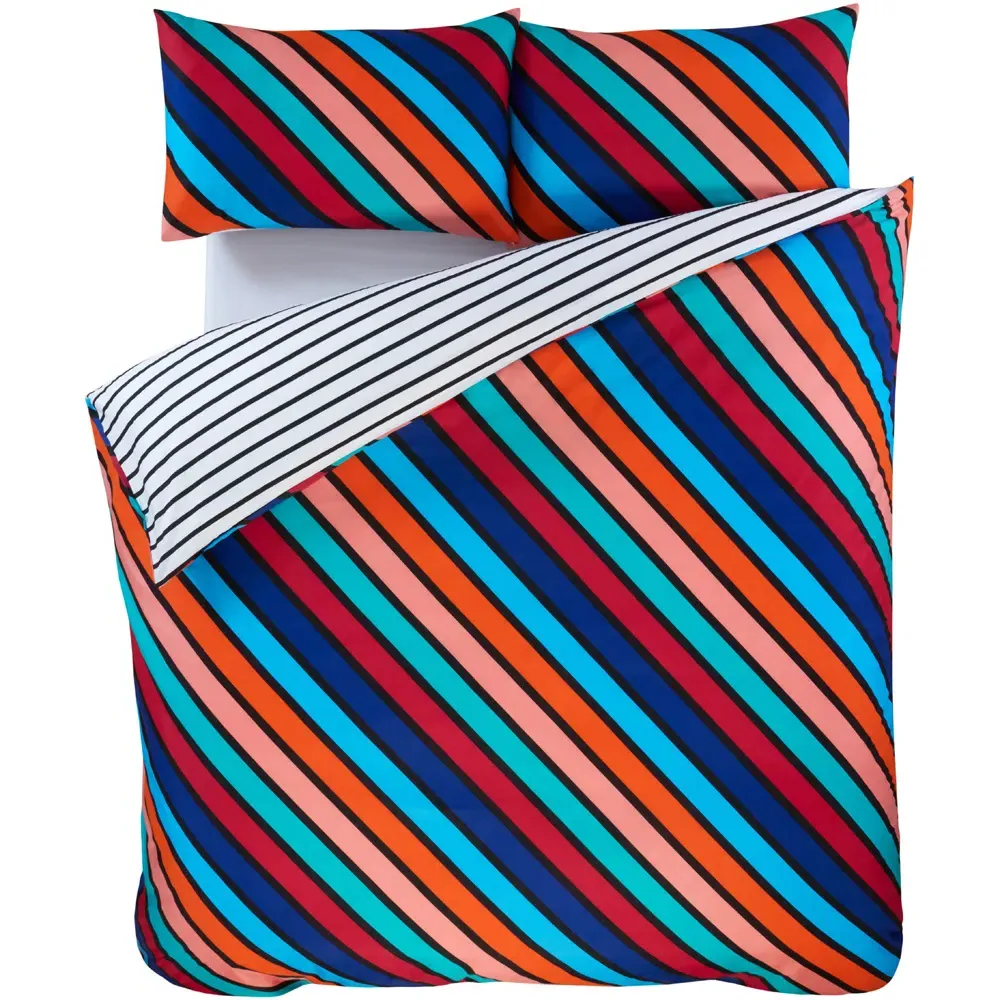 Oxford Single Bright Stripe Reversible Duvet Cover Set - Blue