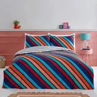 Oxford Single Bright Stripe Reversible Duvet Cover Set - Blue