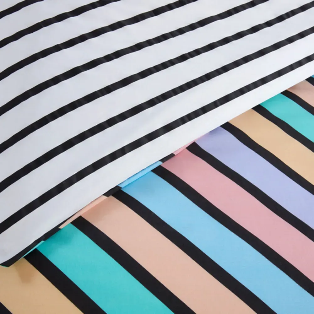 Oxford Single Pastel Stripe Reversible Duvet Cover Set - Green