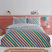 Oxford Single Pastel Stripe Reversible Duvet Cover Set - Green