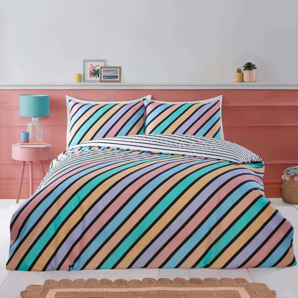 Oxford Single Pastel Stripe Reversible Duvet Cover Set - Green