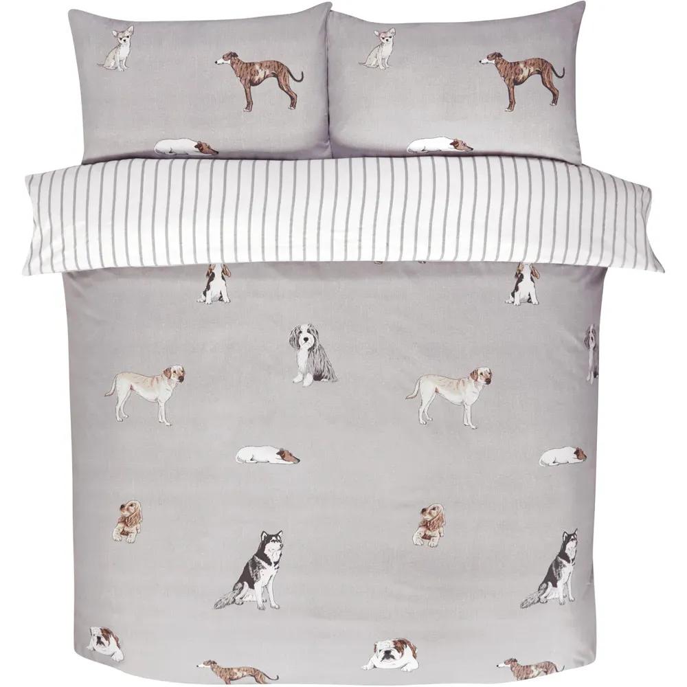 Paws and Tails Double Duvet Set - Grey, Microfibre