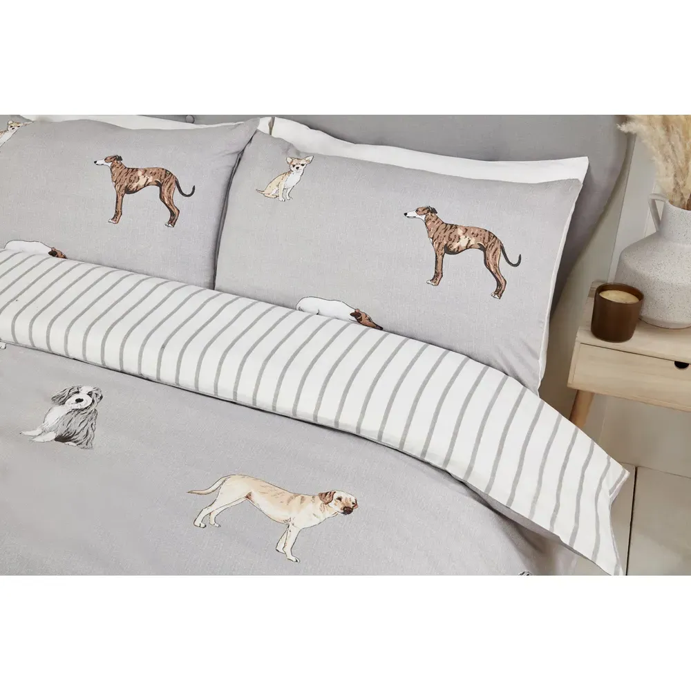 Paws and Tails Double Duvet Set - Grey, Microfibre