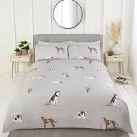 Paws and Tails Double Duvet Set - Grey, Microfibre