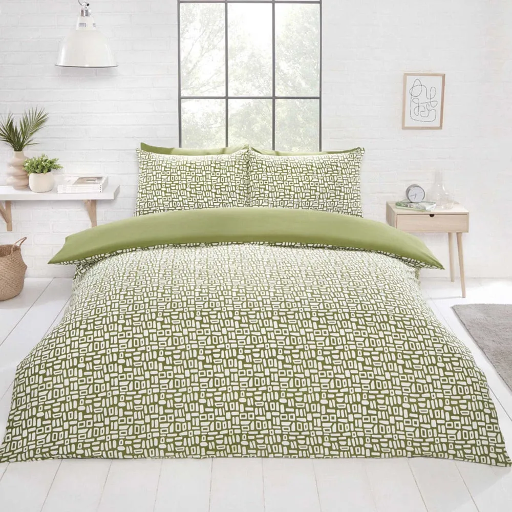 Pebbles Double Duvet Set - Green, Microfibre