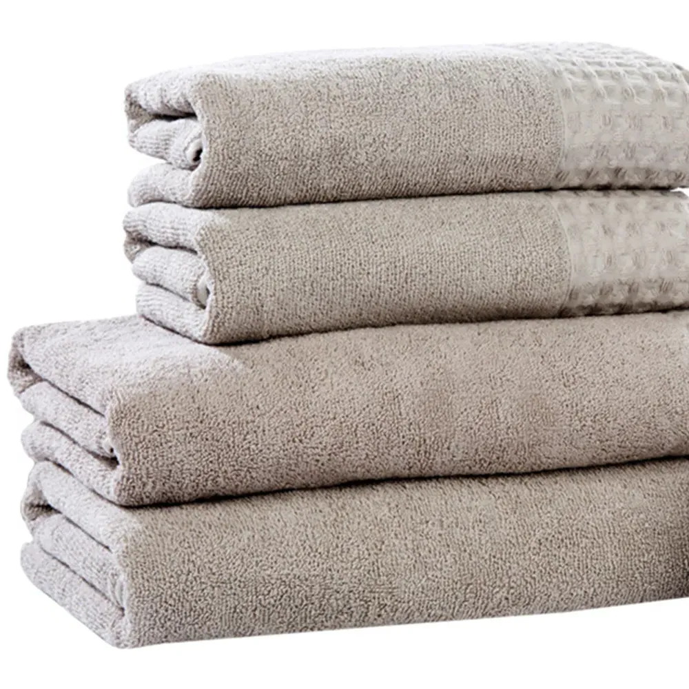 Retreat 6-Piece Towel Set with Waffle Trim - Brown, Cotton