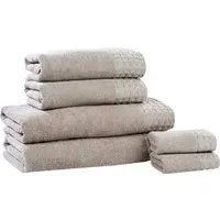Retreat 6-Piece Towel Set with Waffle Trim - Brown, Cotton