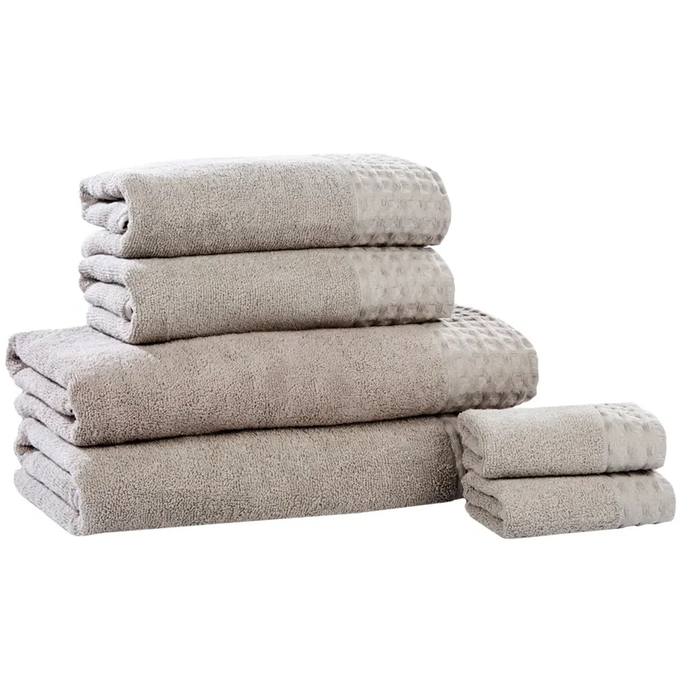 Retreat 6-Piece Towel Set with Waffle Trim - Brown, Cotton image