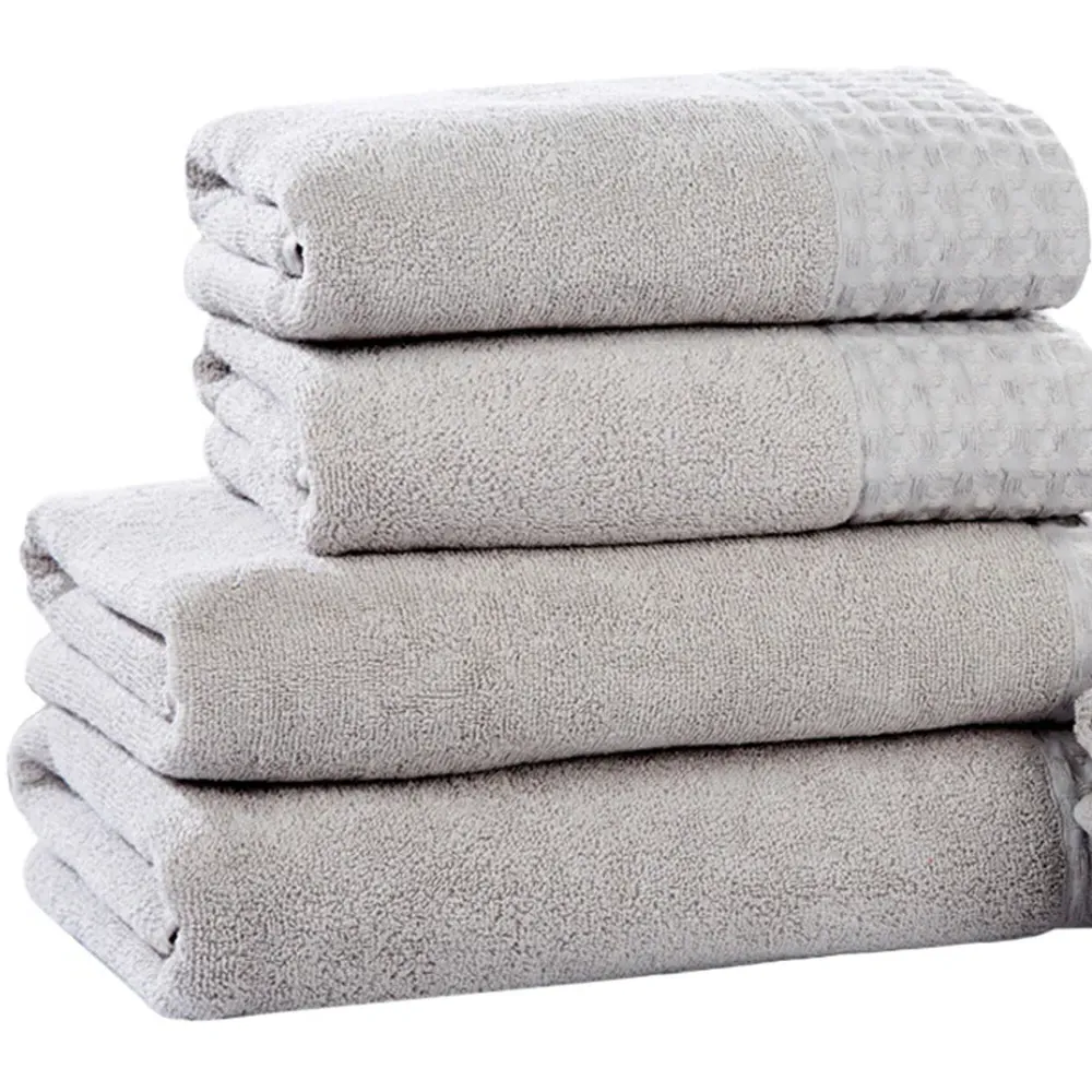 Retreat 6-Piece Towel Set with Waffle Trim - Silver, Cotton