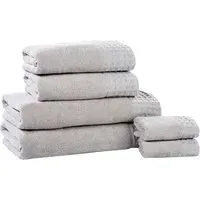 Retreat 6-Piece Towel Set with Waffle Trim - Silver, Cotton
