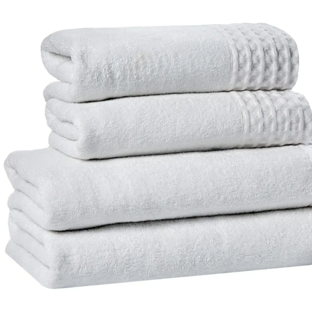Retreat 6-Piece Towel Set with Waffle Trim - White, Cotton