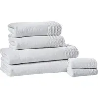 Retreat 6-Piece Towel Set with Waffle Trim - White, Cotton