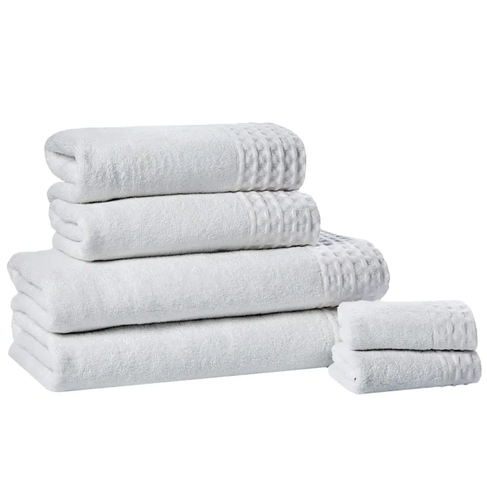 Retreat 6-Piece Towel Set with Waffle Trim - White, Cotton