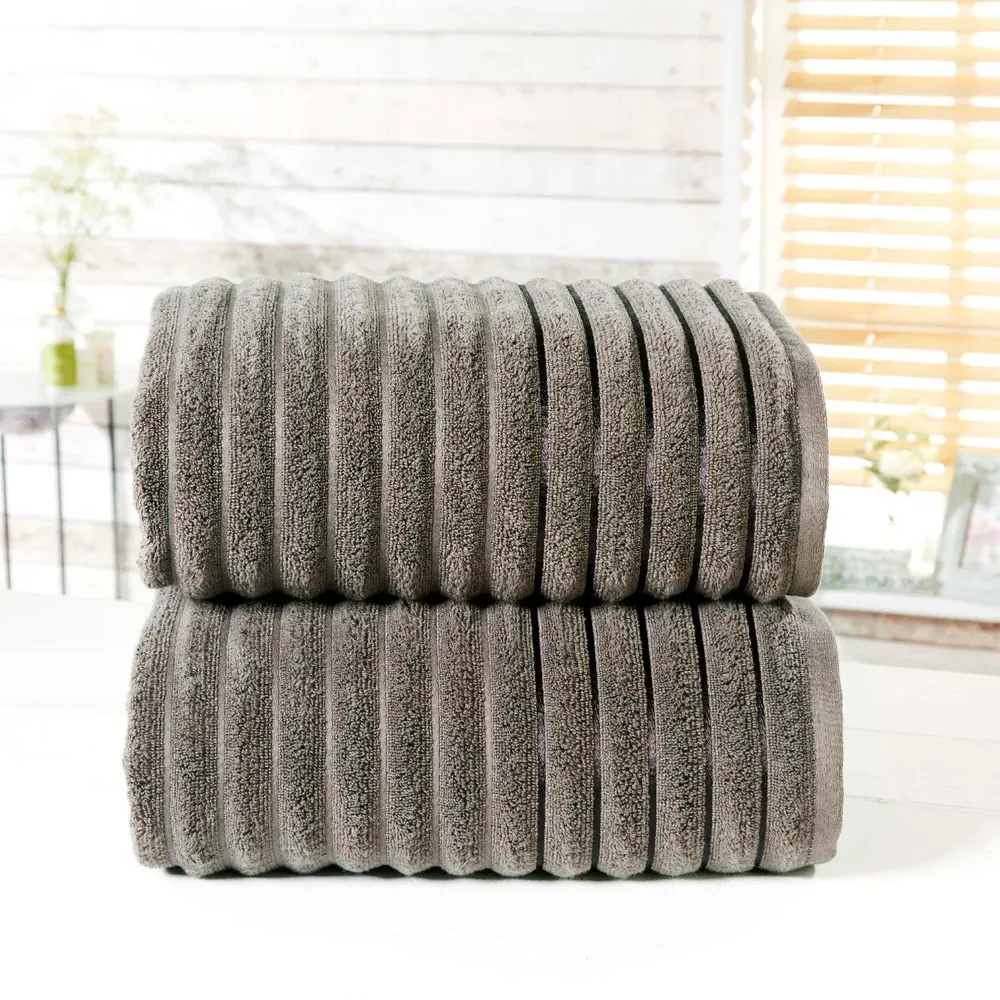 Ribbed Cotton Bath Sheet Bundle Set of 2 - Charcoal Grey
