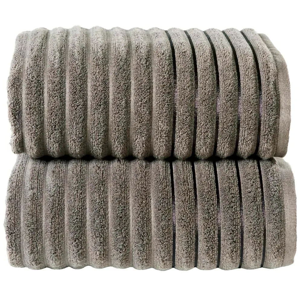 Ribbed Cotton Bath Sheet Bundle Set of 2 - Charcoal Grey image