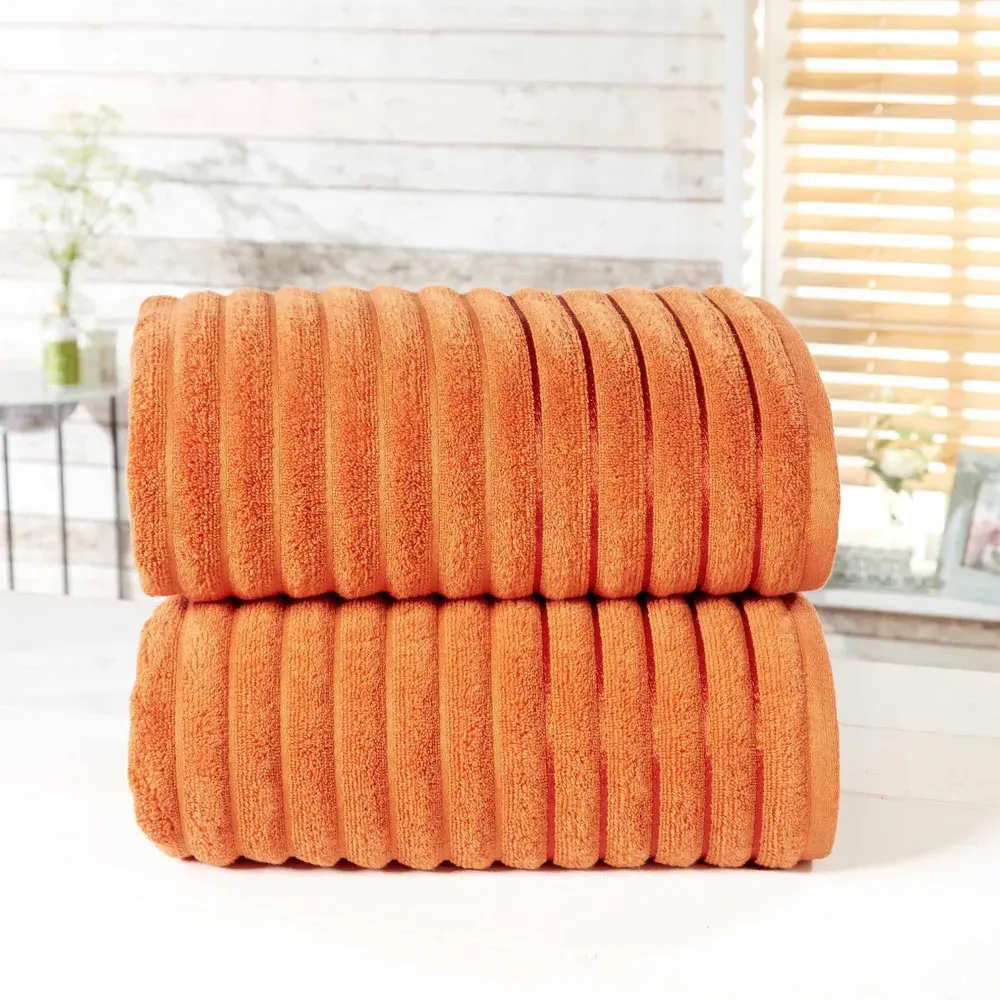 Ribbed Cotton Bath Sheet Set of 2 - Orange