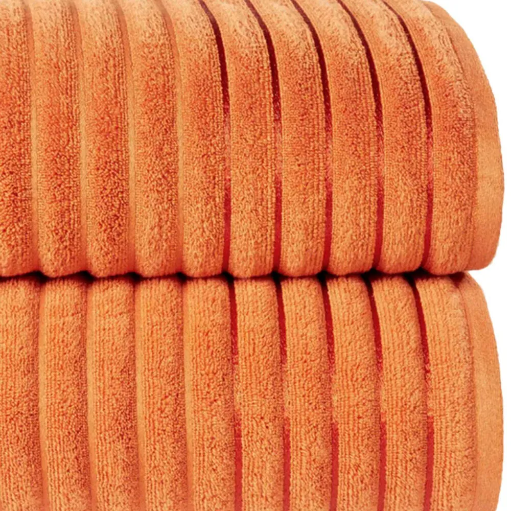 Ribbed Cotton Bath Sheet Set of 2 - Orange