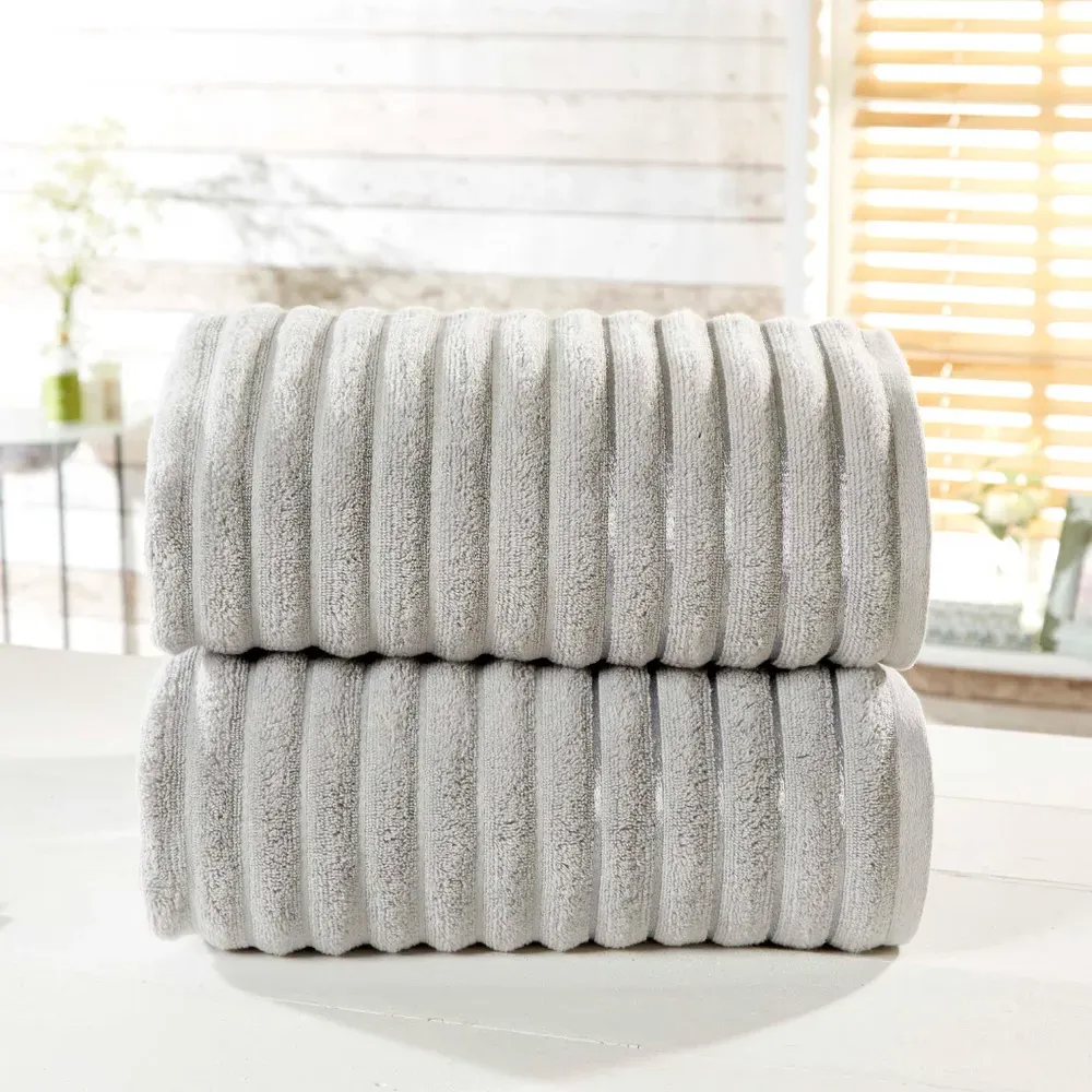 Ribbed Cotton Bath Sheet Set of 2 - Silver