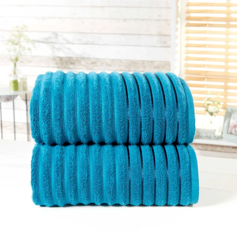 Ribbed Cotton Bath Sheet Set of 2 - Teal