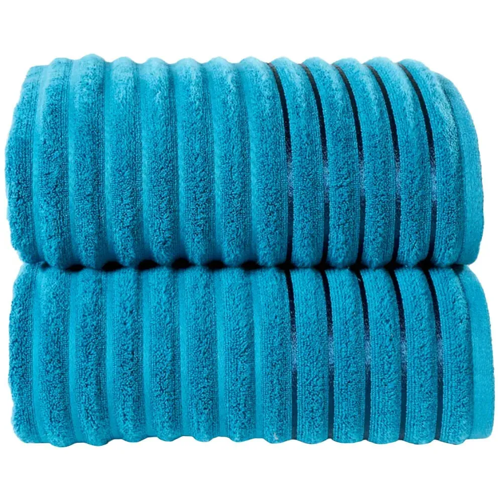 Ribbed Cotton Bath Sheet Set of 2 - Teal