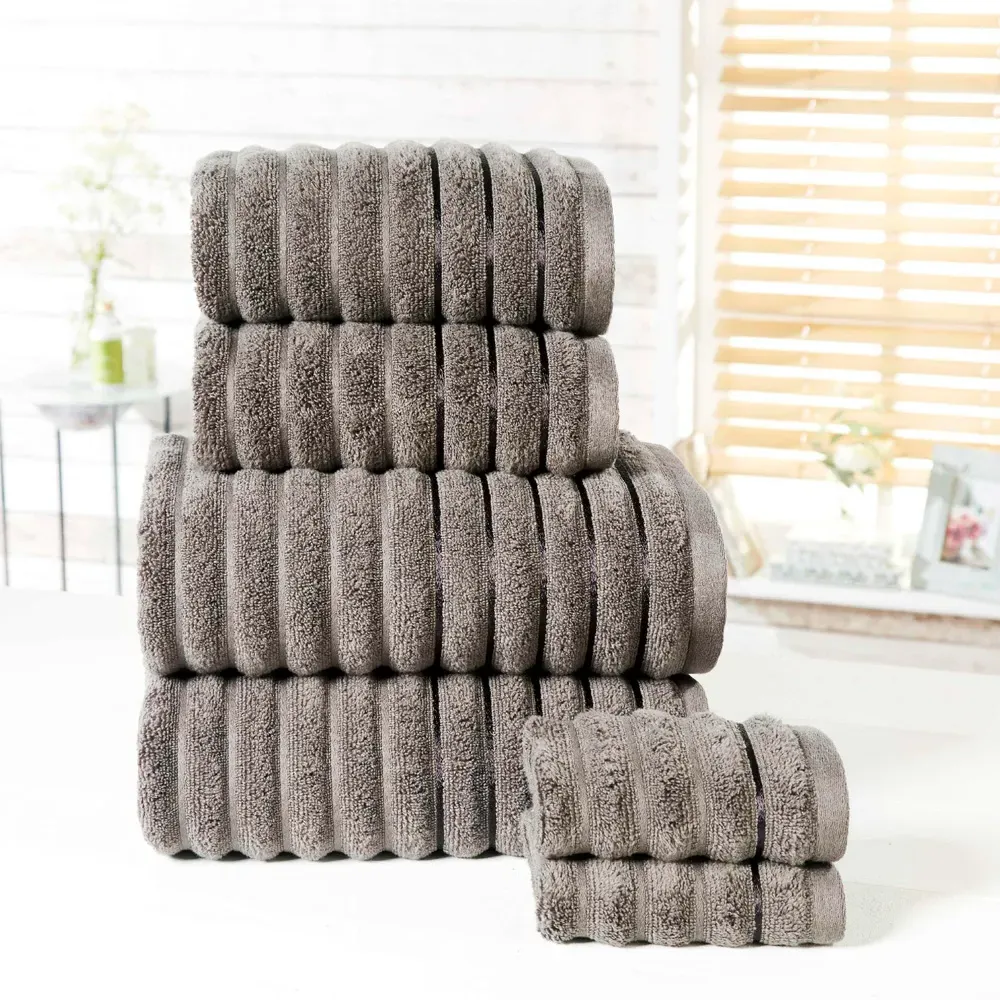 Ribbed Cotton Bath Towel - Grey