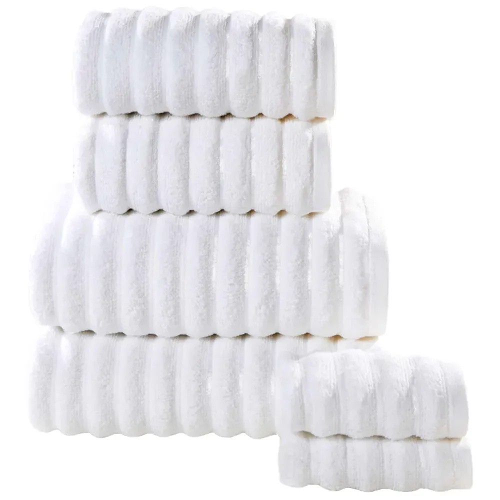 Ribbed Cotton Hand Towel - White