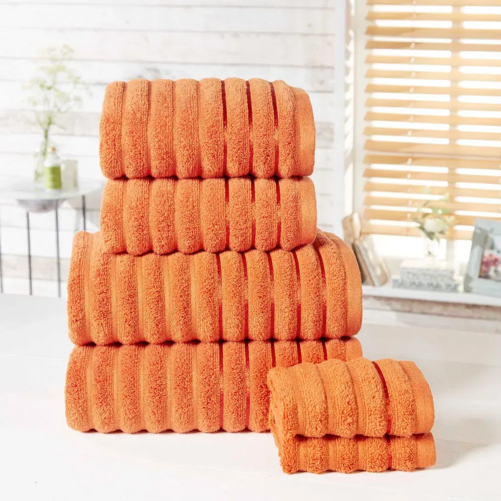 Ribbed Cotton Towel Bundle Set of 6 - Orange