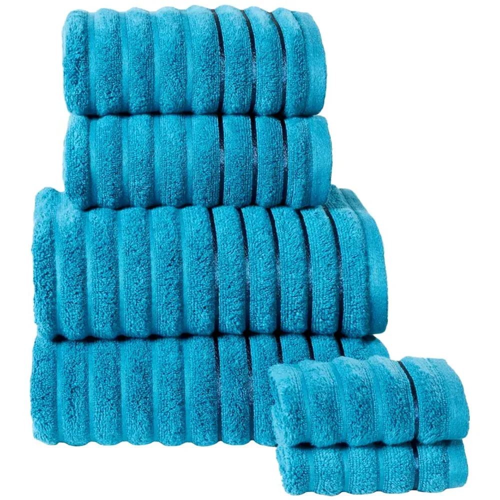 Ribbed Cotton Towel Bundle Set of 6 - Teal